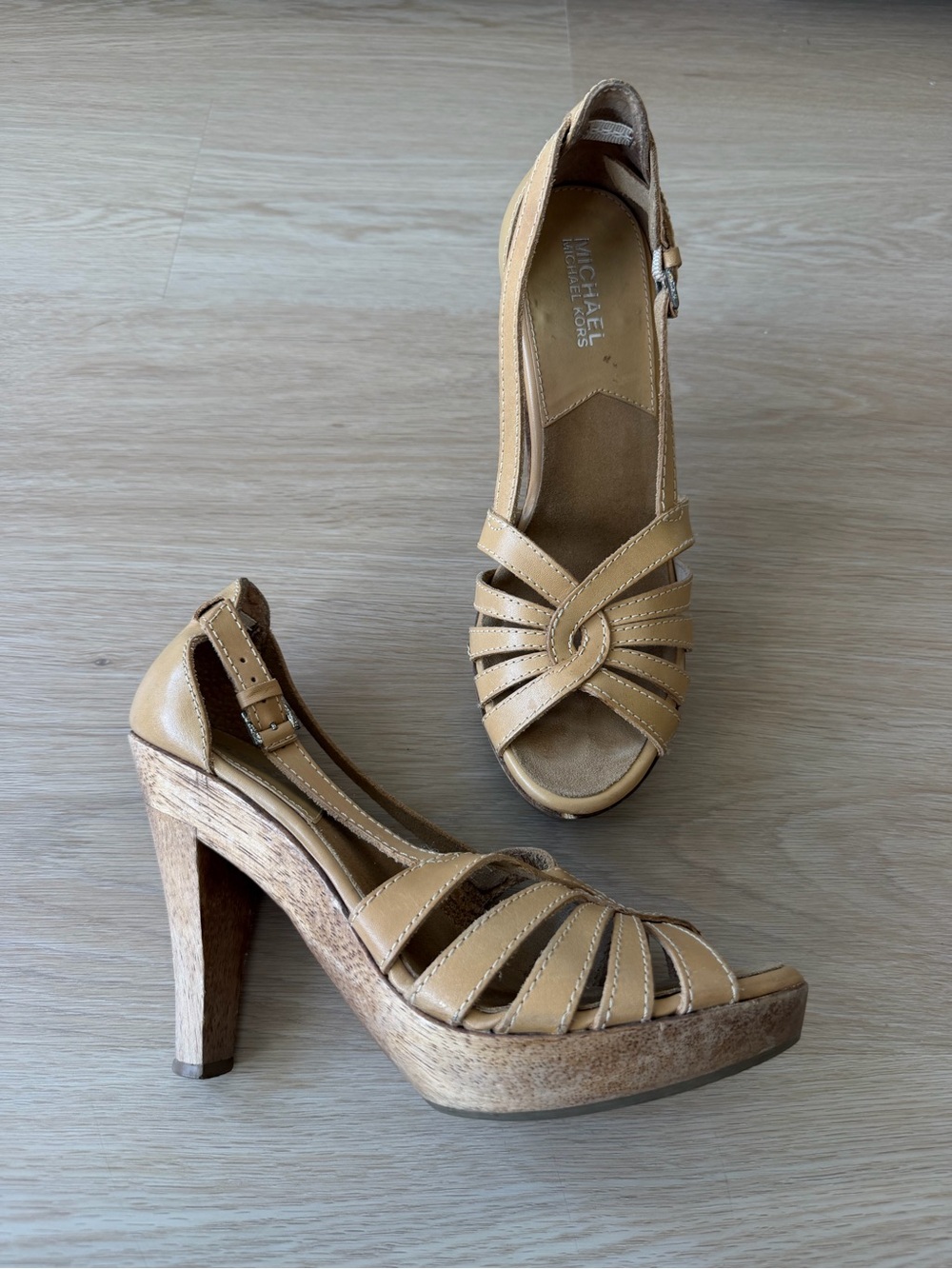 Michael Kors Tan Leather Platform Sandal Heel